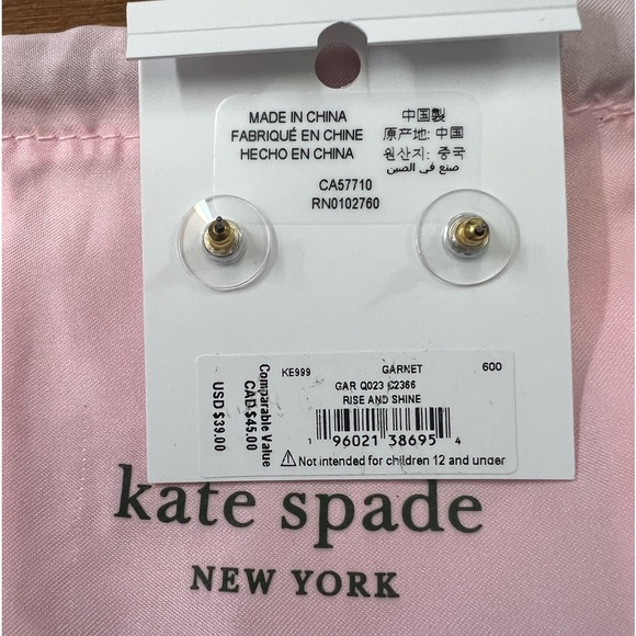 NWT Kate Spade Rise and Shine Earrings Garnet - Picture 3 of 3